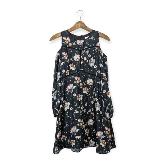 Cinq à Sept Black Terracotta Floral Cold Shoulder Satin Mini Dress - Picture 1 of 8